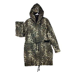 Avec Les Filles Coat Womens Medium Leopard Print Hooded Parka Lightweight
